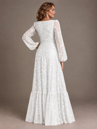 Floral Sequin Embroidered A-Line Mother of the Bride Dress with Long Sleeves