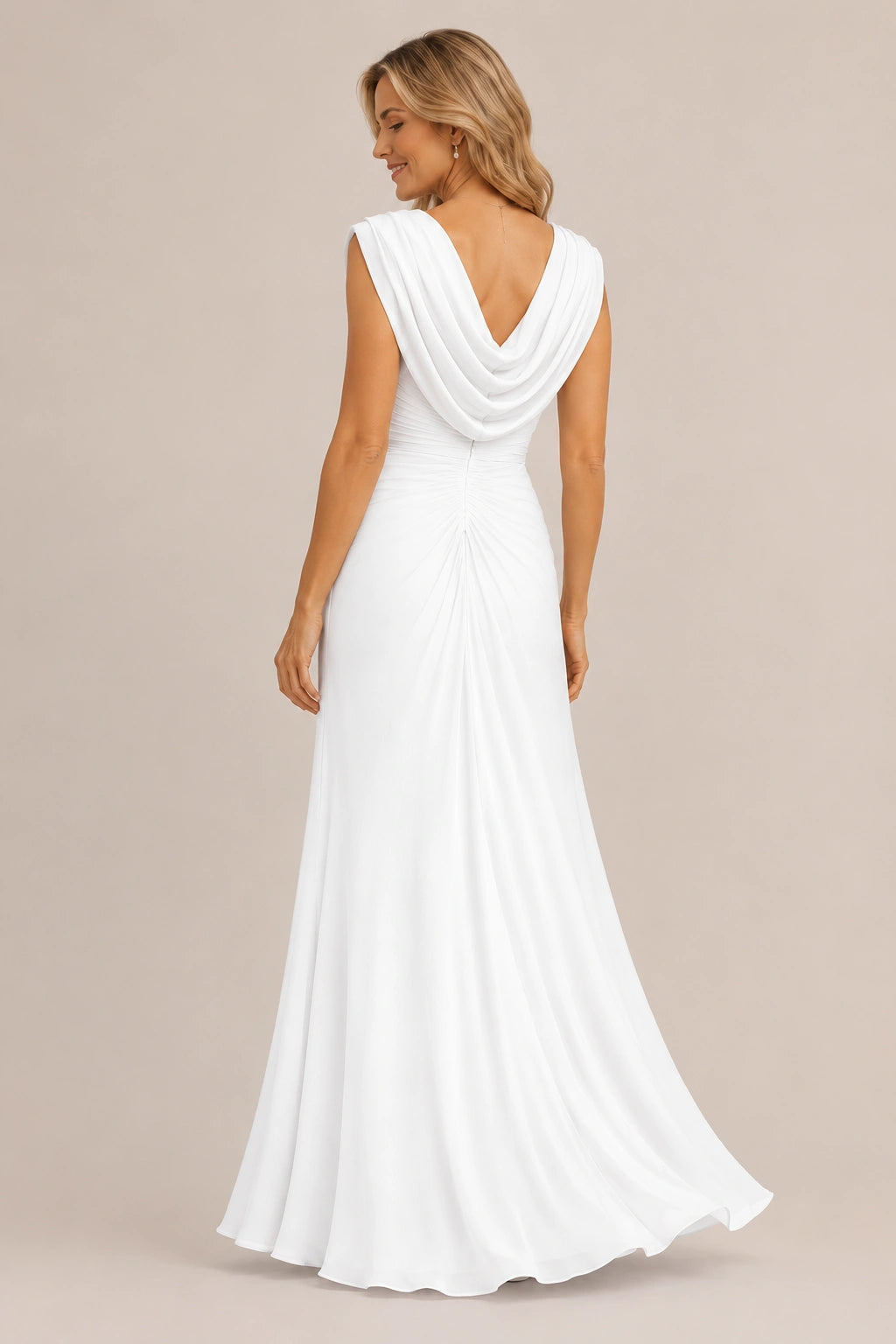 Cowl Neck Ruched Chiffon Mother of the Bride Dress