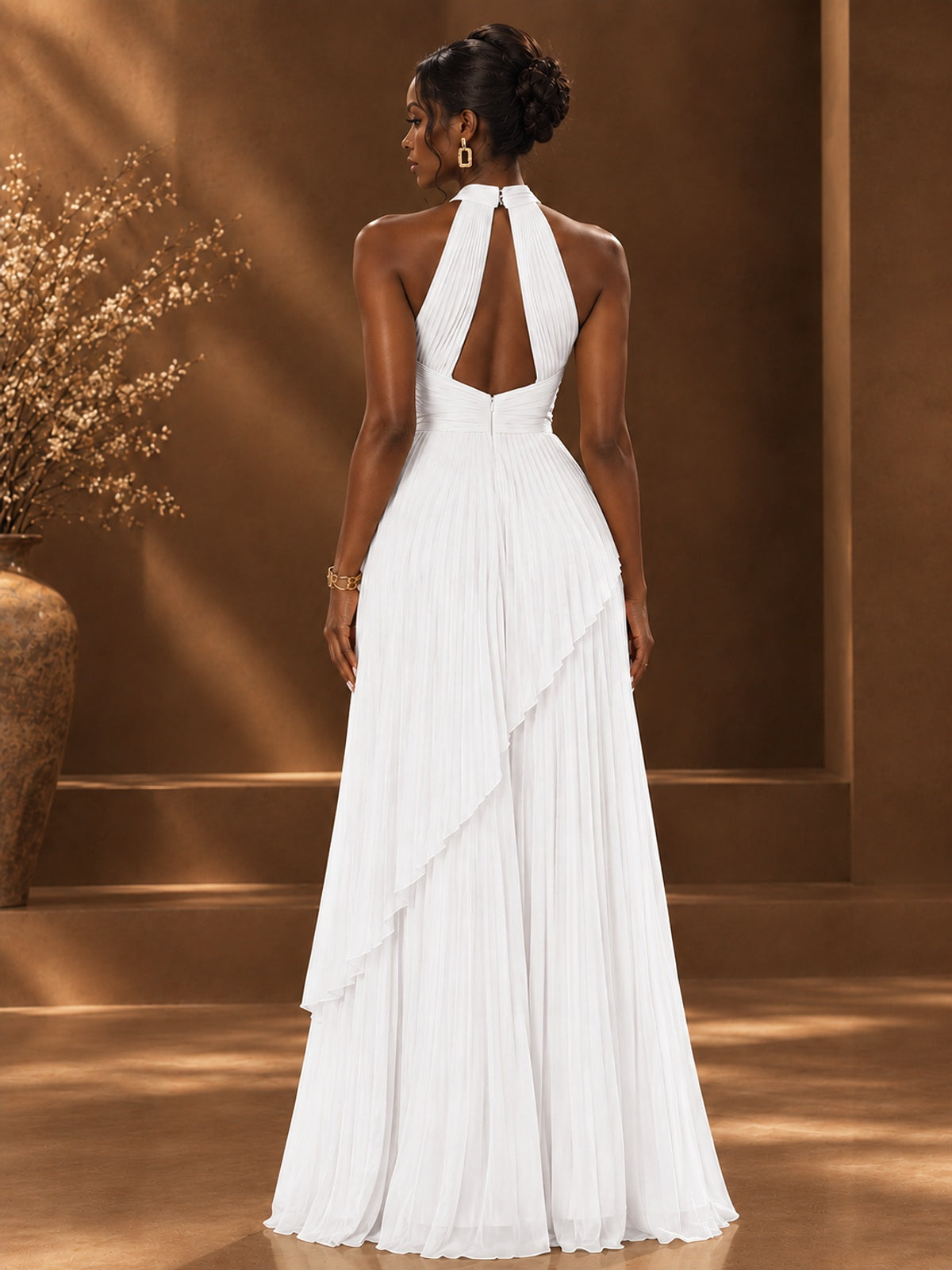 Wrap Pleated Prom Dress Halter A-line Chiffon Formal Wedding Dress