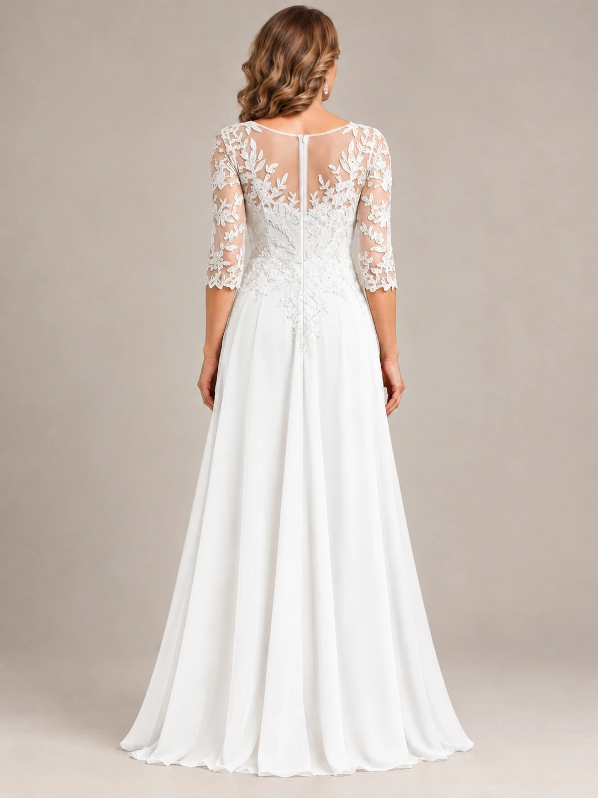Sequin Lace A-Line Mother of the Bride Dress with 3/4 Sleeves
