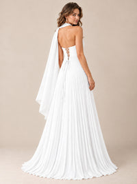 Sweetheart Neckline Pleated Prom Dress Strapless A-line Formal Dress with Flowy Scarf