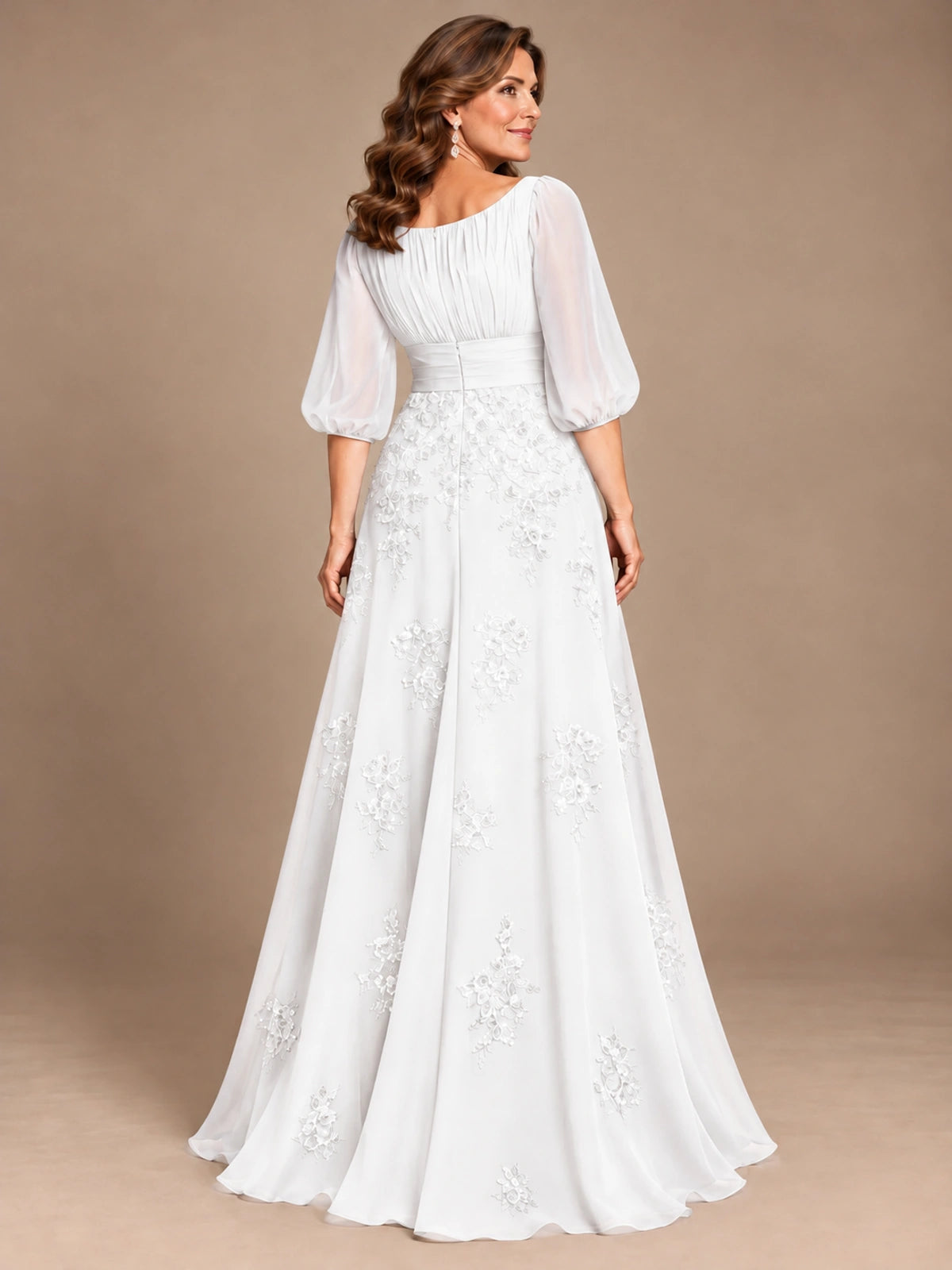 A-Line Mother of the Bride Dress with Sheer Puff Sleeves