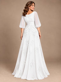 A-Line Mother of the Bride Dress with Sheer Puff Sleeves