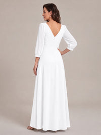 V-Neck Pleated Chiffon Mother of the Bride Dress with Flutter Sleeves