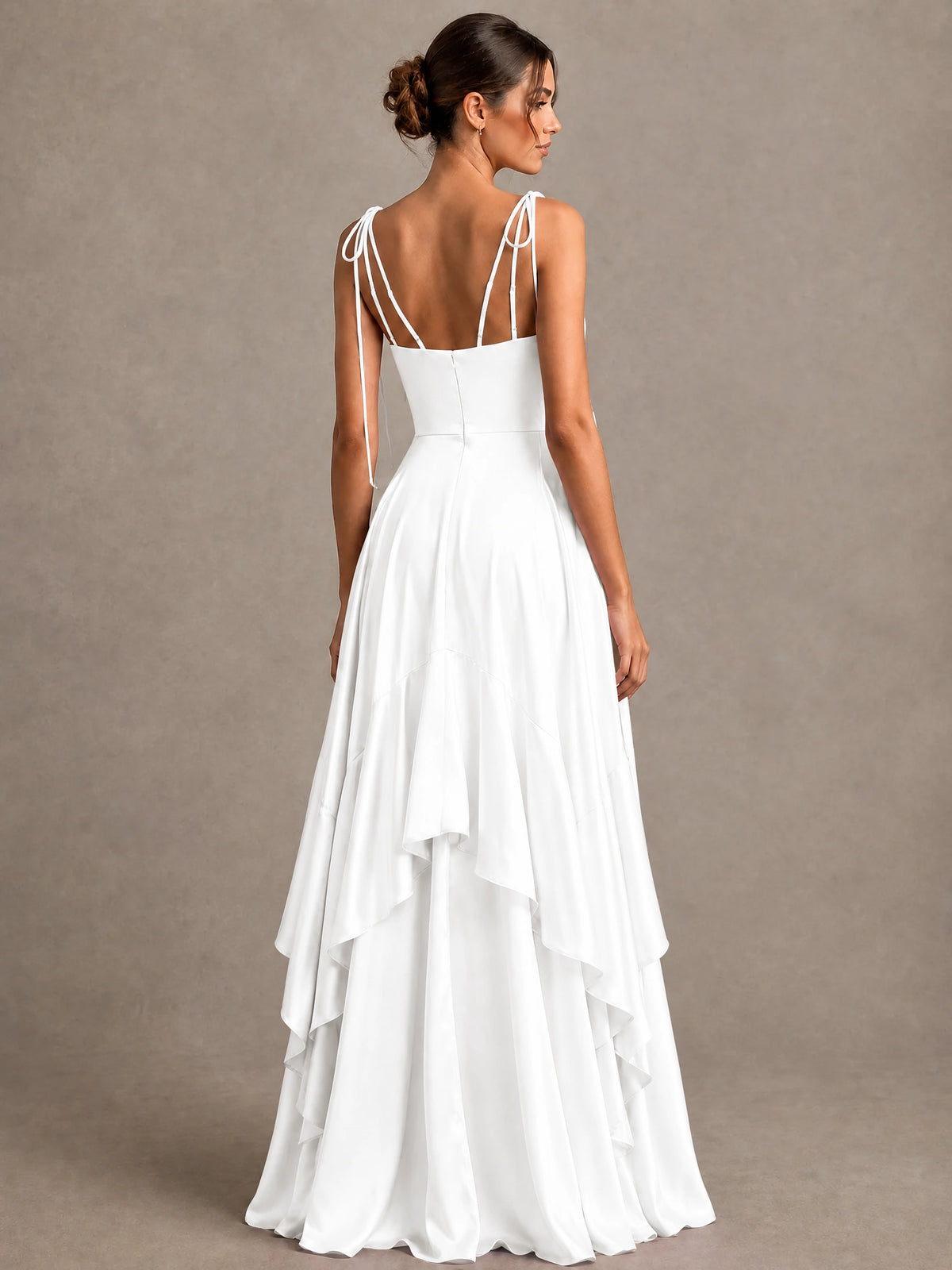 Lavender Satin V-Neck Ruffle Maxi Dress