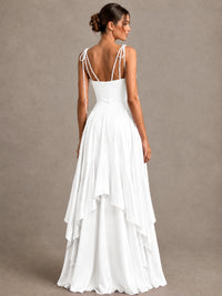 Lavender Satin V-Neck Ruffle Maxi Dress