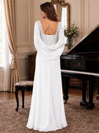 Elegant Applique Chiffon Mother of the Bride Dress with Cape Sleeves