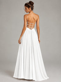 Spaghetti Strap Ruched Chiffon Maxi Dress with Backless