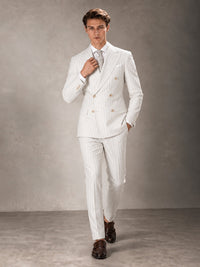 Double Breasted Pinstripe Men's Suit 2 Piece (Jacket & Pants) for Wedding & Formal Prom