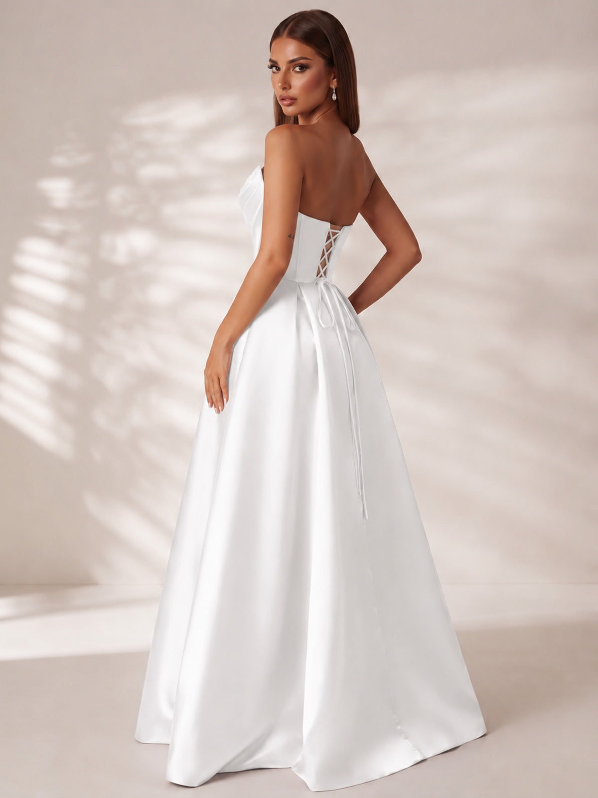 Strapless Corset Satin Prom Dress Long Evening Gown with High Slit