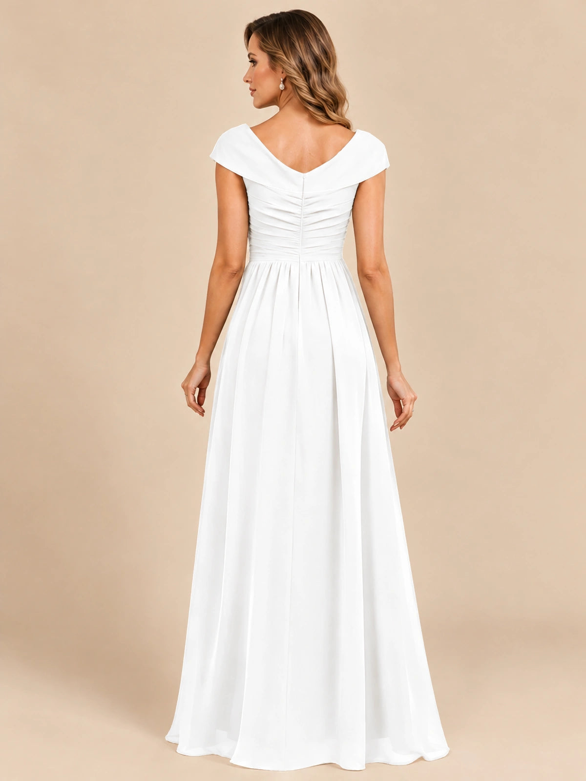 Cap Sleeve Mother of The Bride Dresses Long Chiffon Formal Gowns