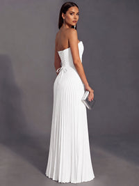 Strapless A-line Long Pleated Satin Prom Dress