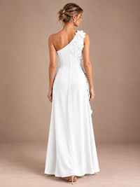 Sage Green One Shoulder Satin Formal Maxi Dress with 3D Floral