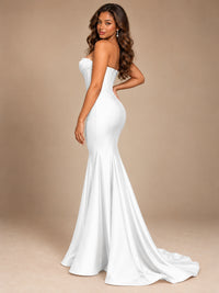 Red Strapless Satin Mermaid Prom Dress with Corset Bodice