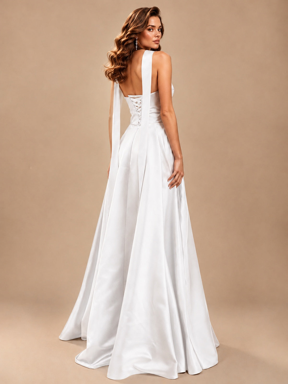 Strapless Prom Dress Side High Slit A-line Formal Dress with Scarf
