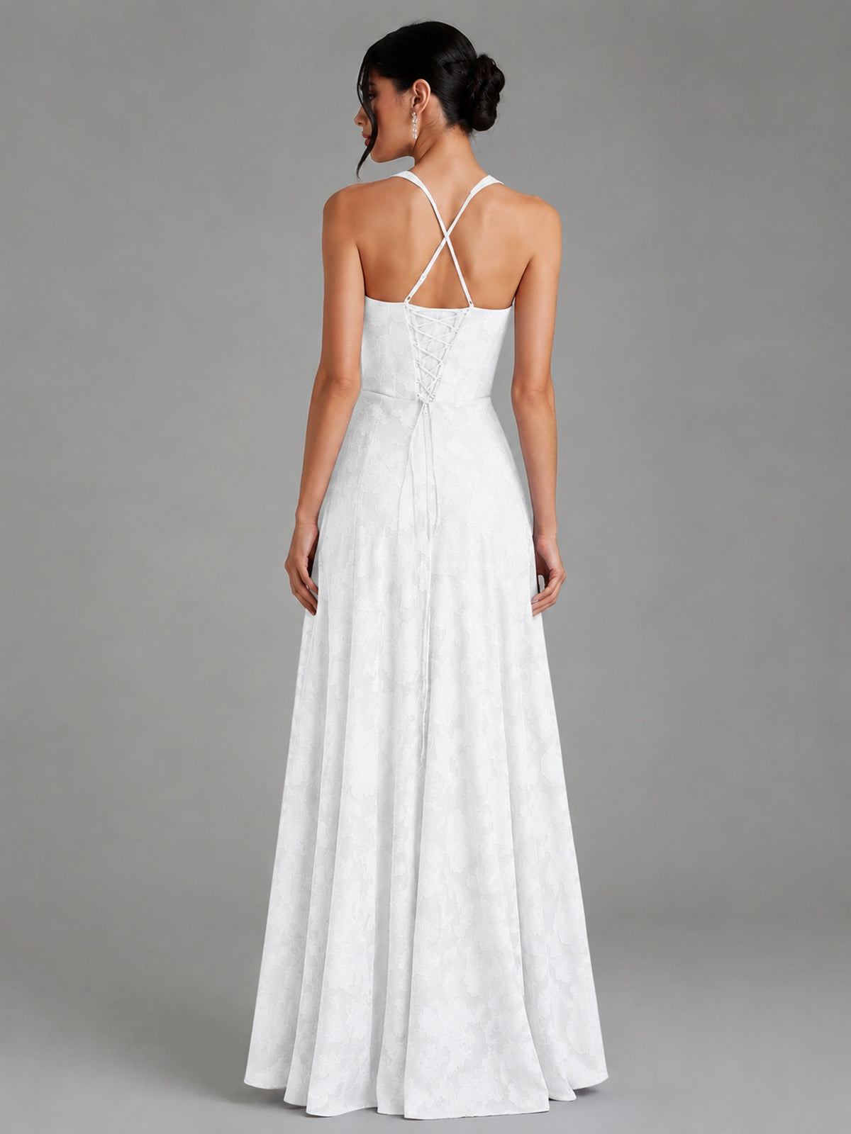 A-Line Halter Floral Chiffon Maxi Dress
