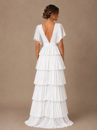 Chiffon V-Neck Tiered Ruffle Bridesmaid Dress with Slit