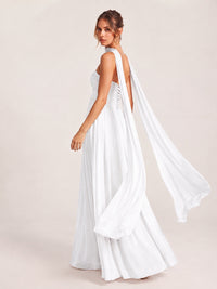 Strapless Ruched Chiffon Long Prom Dress with Scarf