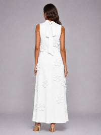 3D Floral Applique High Neck Prom Maxi Dress