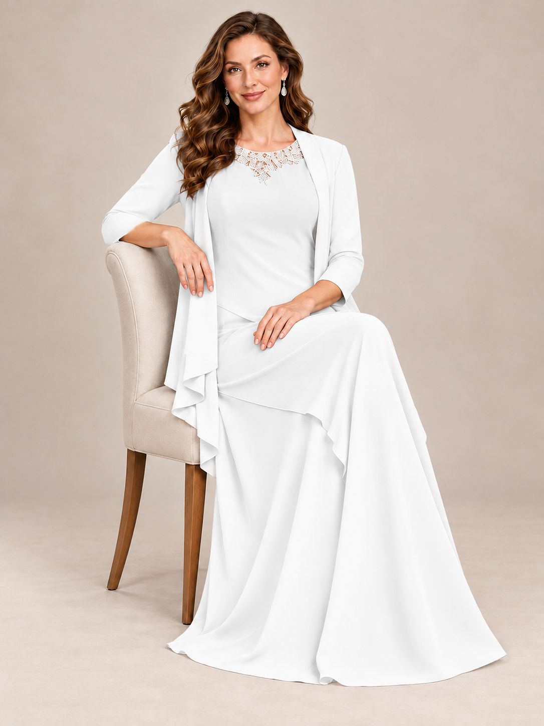 Dusty Blue Two-Piece Chiffon Mother of the Bride Dress with Jacket