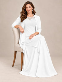 Dusty Blue Two-Piece Chiffon Mother of the Bride Dress with Jacket