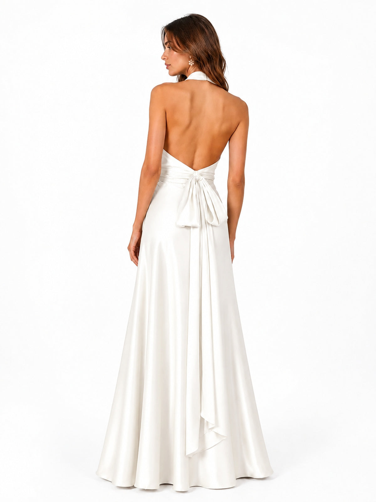 Sage Green Satin A-Line Bridesmaid Dress with Halter Neck