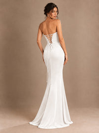 Emerald Green Strapless Mermaid Prom Dress with 3D Rose & Keyhole Cutout