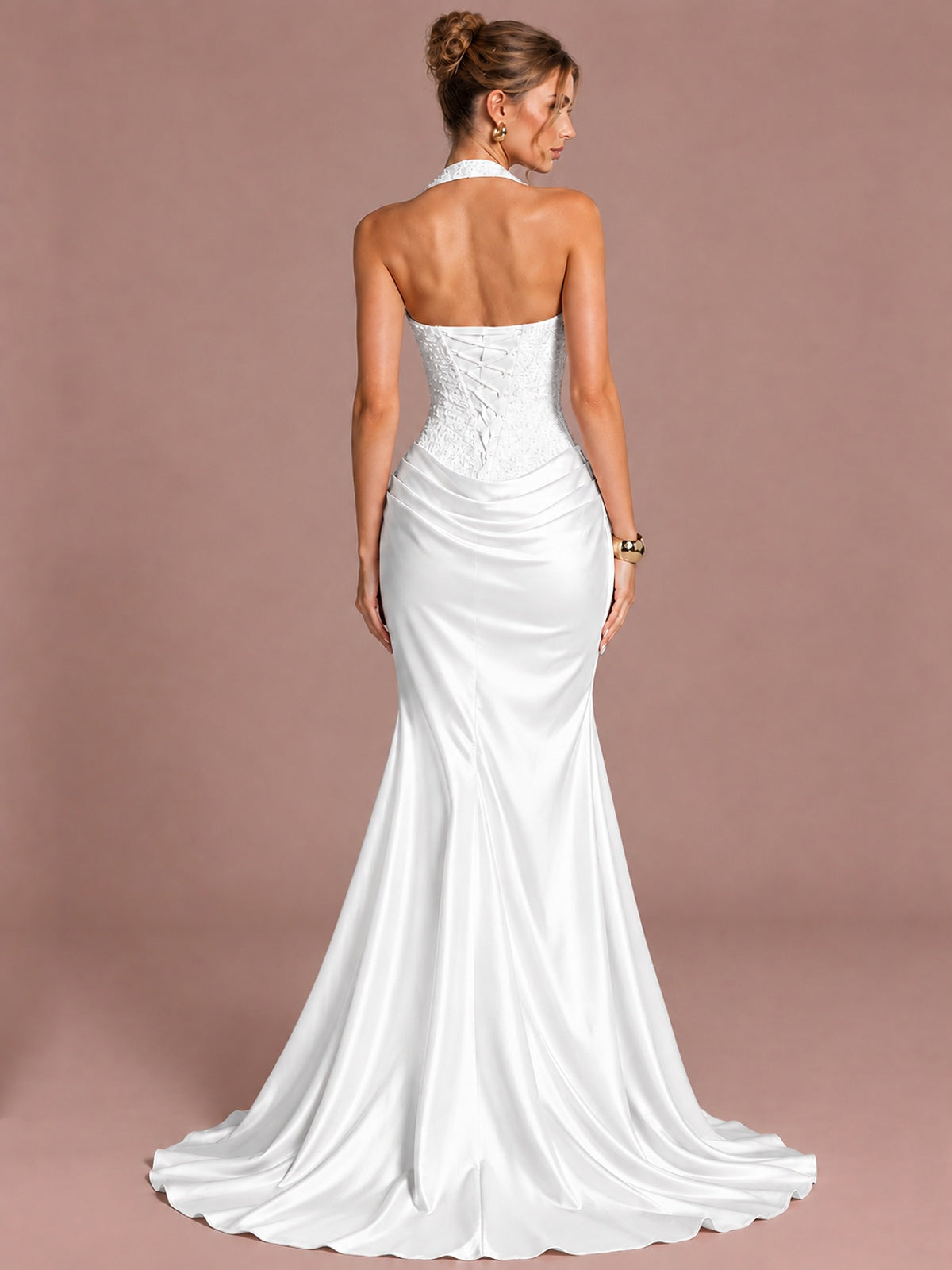 Sparkling Halter Corset Satin Mermaid Prom Dress