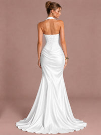 Sparkling Halter Corset Satin Mermaid Prom Dress