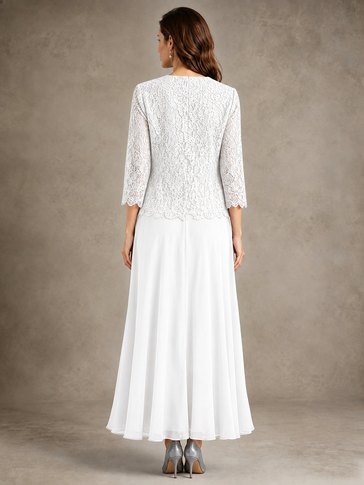 2-Piece Chiffon Mother of the Bride Dress with Lace Jacket