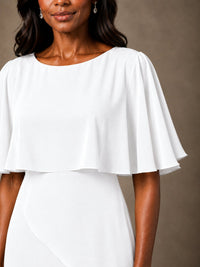 Taupe Chiffon A-Line Mother of the Bride Dress with Cape Sleeves