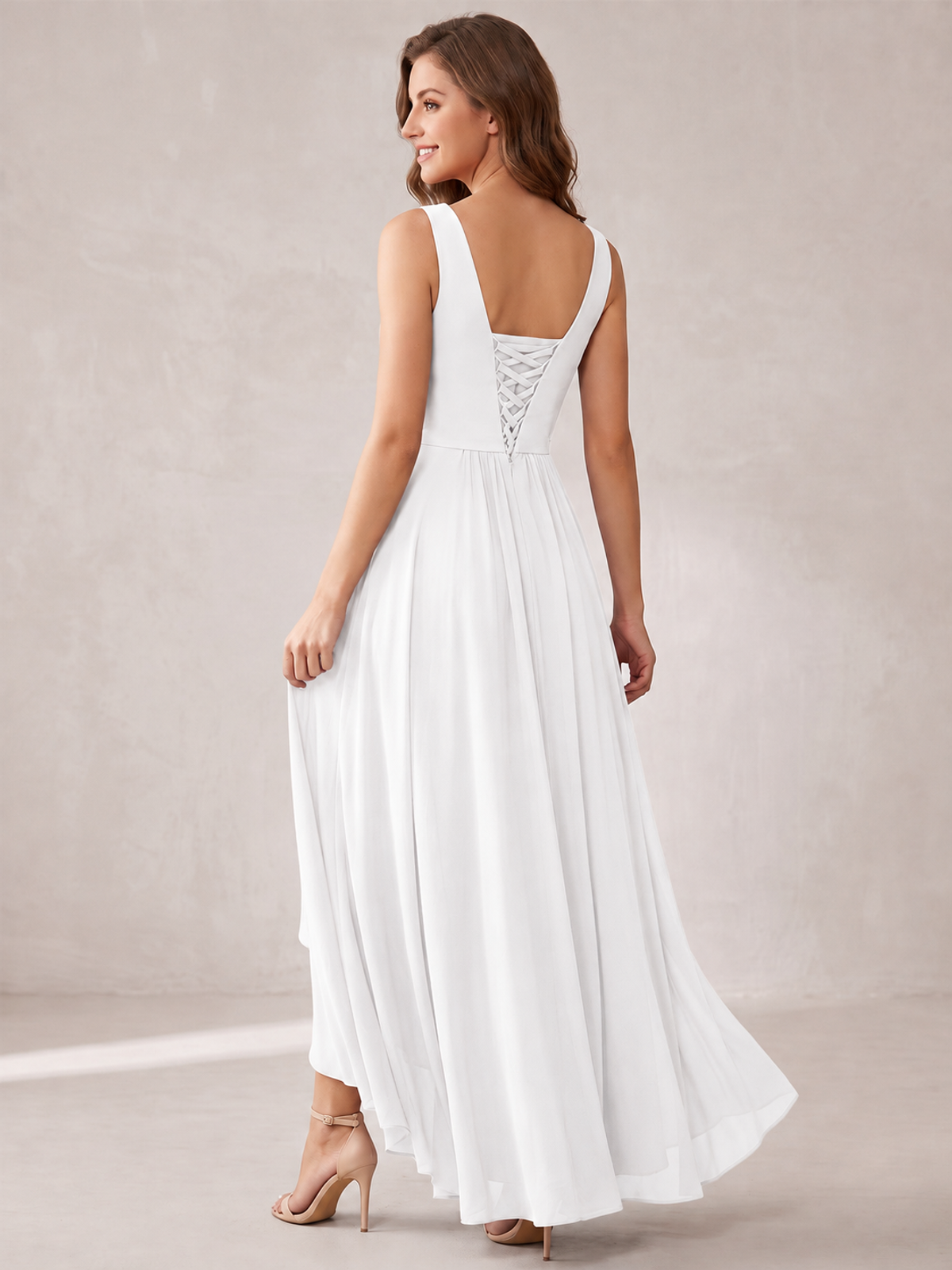 V-Neck High-Low Chiffon Bridesmaid Dress with Ruffles