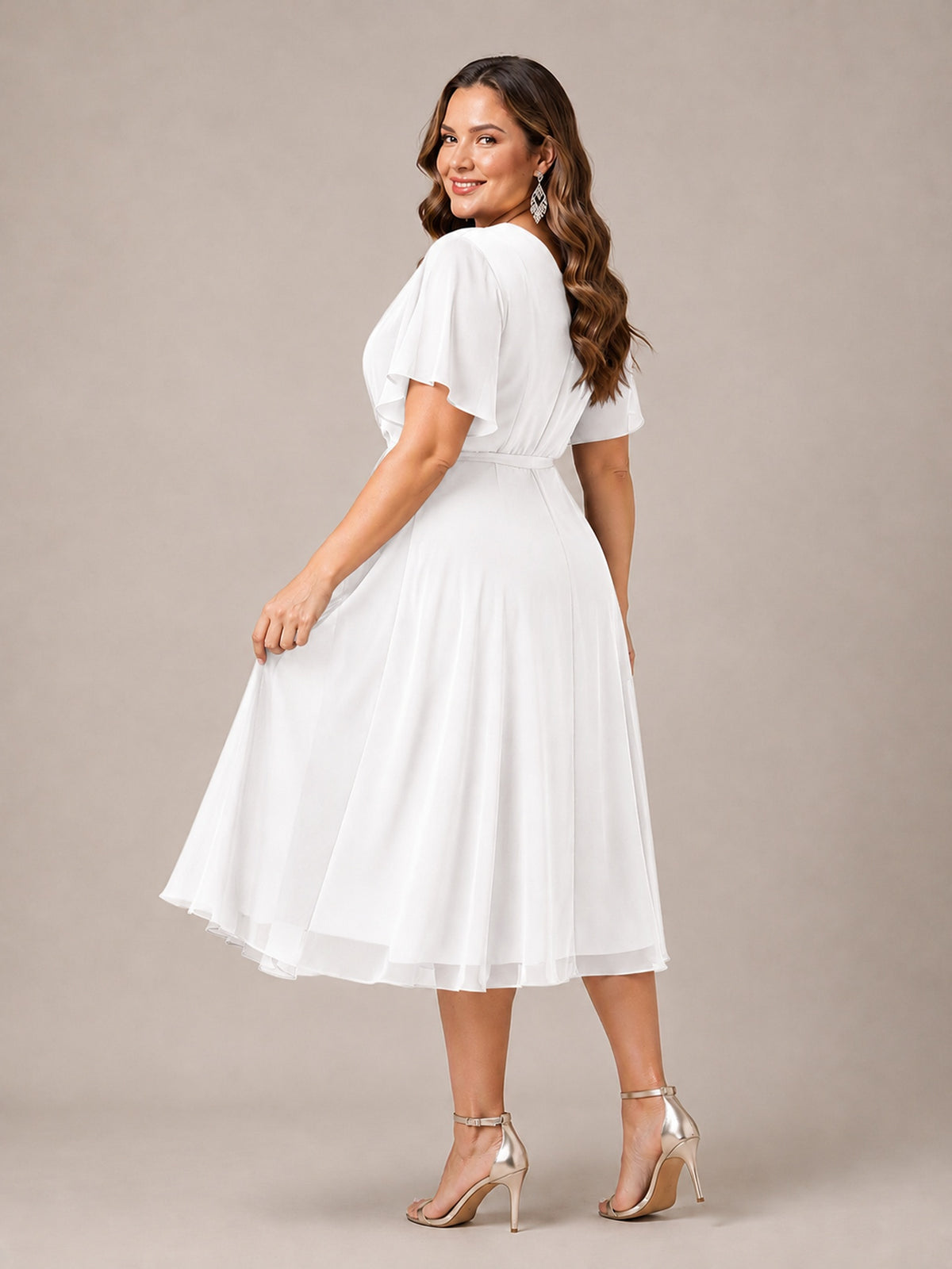Navy Blue A-Line V-Neck Tea-Length Mother of the Bride Dress