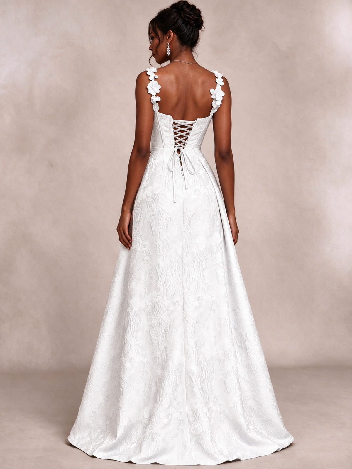 Light Blue 3D Floral Jacquard Prom Dress with Detachable Overskirt Corset Gown