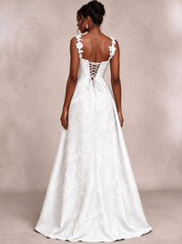 Light Blue 3D Floral Jacquard Prom Dress with Detachable Overskirt Corset Gown