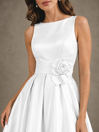 Tea-Length Satin Mother of the Bride Dress with 3D Flower Detail