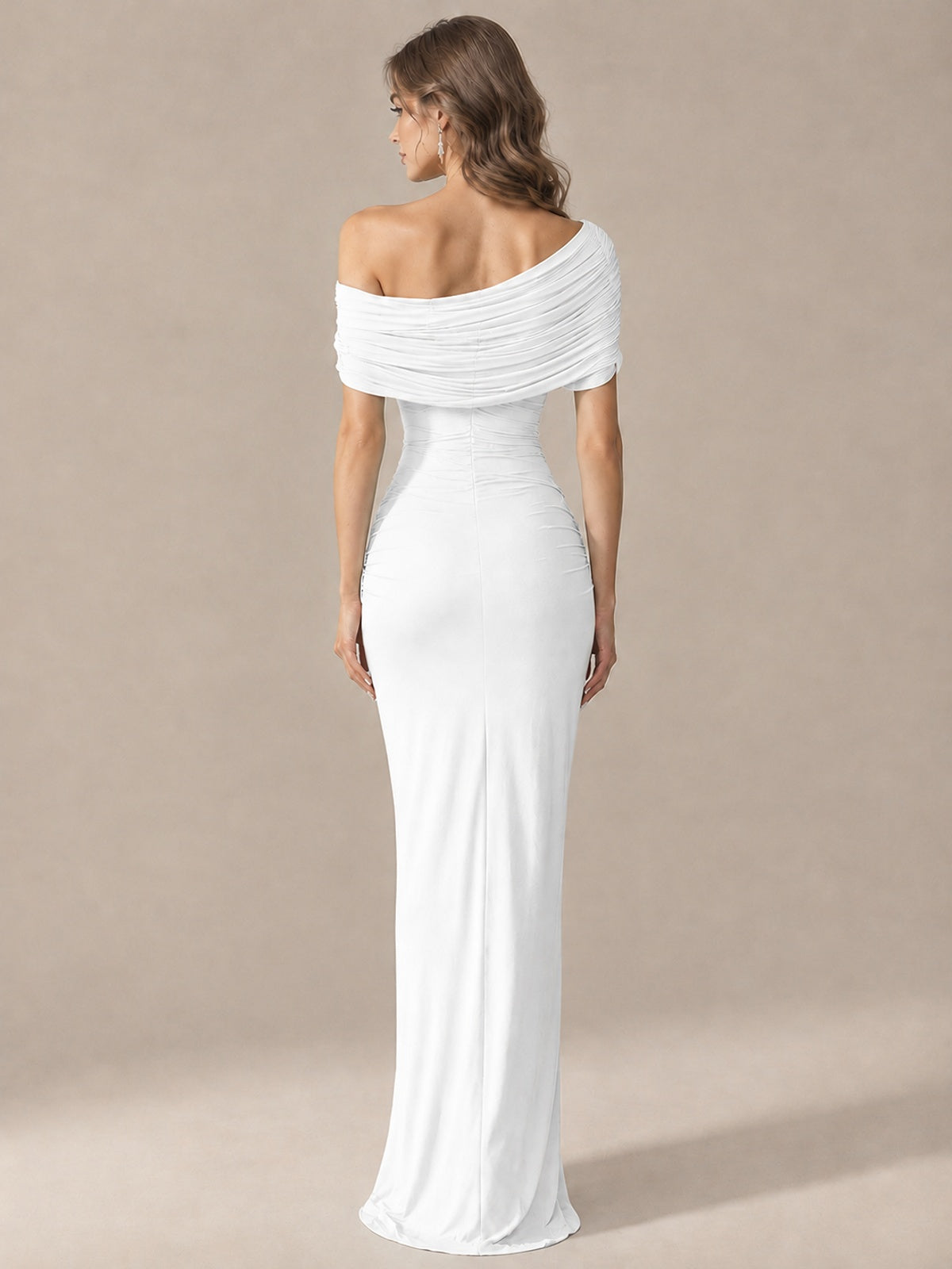 Elegant Draped Off Shoulder Ruched Mermaid Chiffon Formal Evening Gown
