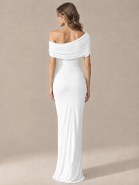 Elegant Draped Off Shoulder Ruched Mermaid Chiffon Formal Evening Gown