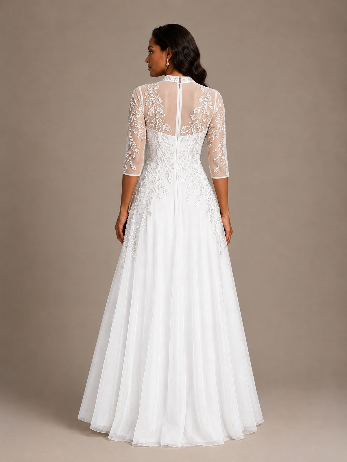 Embellished Appliques Mother of the Bride Dress with 3/4 Sleeves