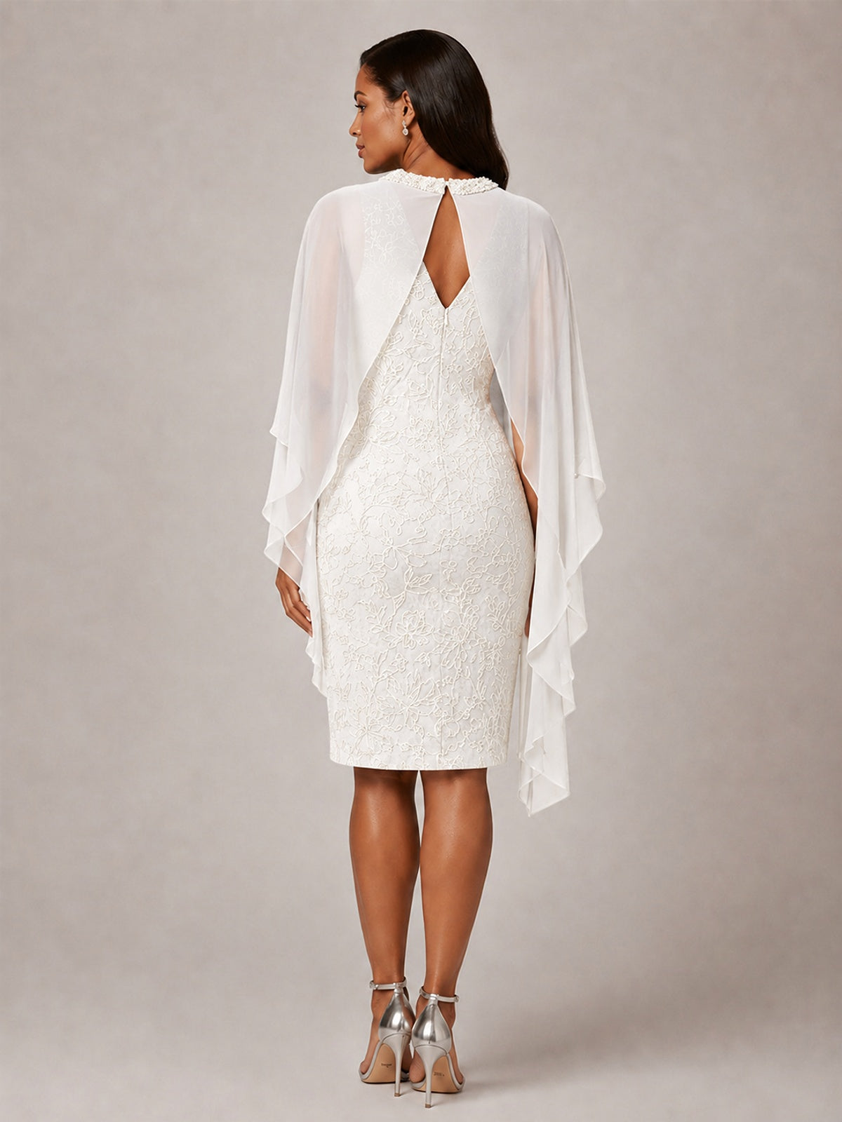 Floral Sheath Mother of the Bride Dress with Cape Overlay