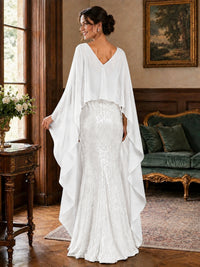 Sequin 2 Pieces Mother of the Bride Dress with Cap Sleeves Chiffon Formal Gowns