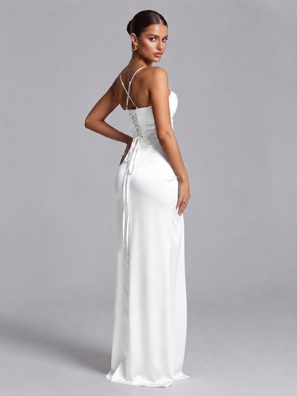 Square Neck Satin Long Prom Dress with Ruffles