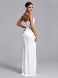 Square Neck Satin Long Prom Dress with Ruffles