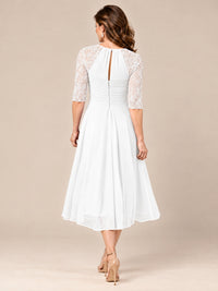 Tea-Length Mother of the Bride Dress with Lace 3/4 Sleeves