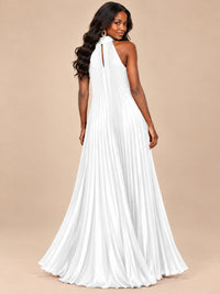 Rust Orange Pleated Halter Neck Maxi Dress