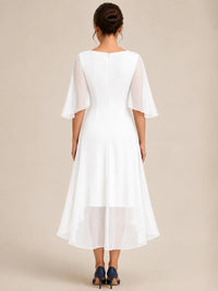 Cowl Neck Ruched Chiffon Mother of the Bride Dresses with Flutter Sleeves