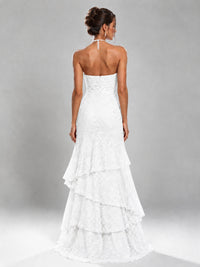 Halter Tiered Mermaid Prom Dress with Sparkly Lace
