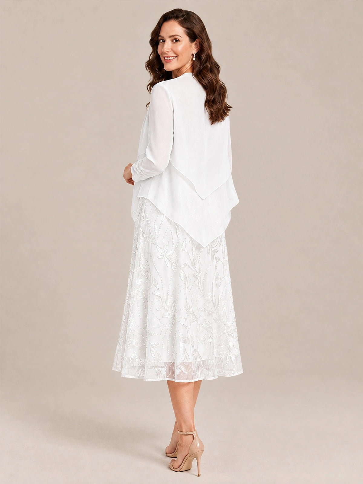 Tea Length Sequin Lace Mother of the Bride Dress with Chiffon Jacket