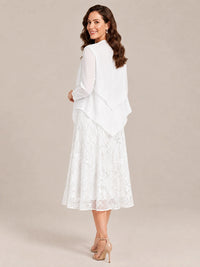 Tea Length Sequin Lace Mother of the Bride Dress with Chiffon Jacket