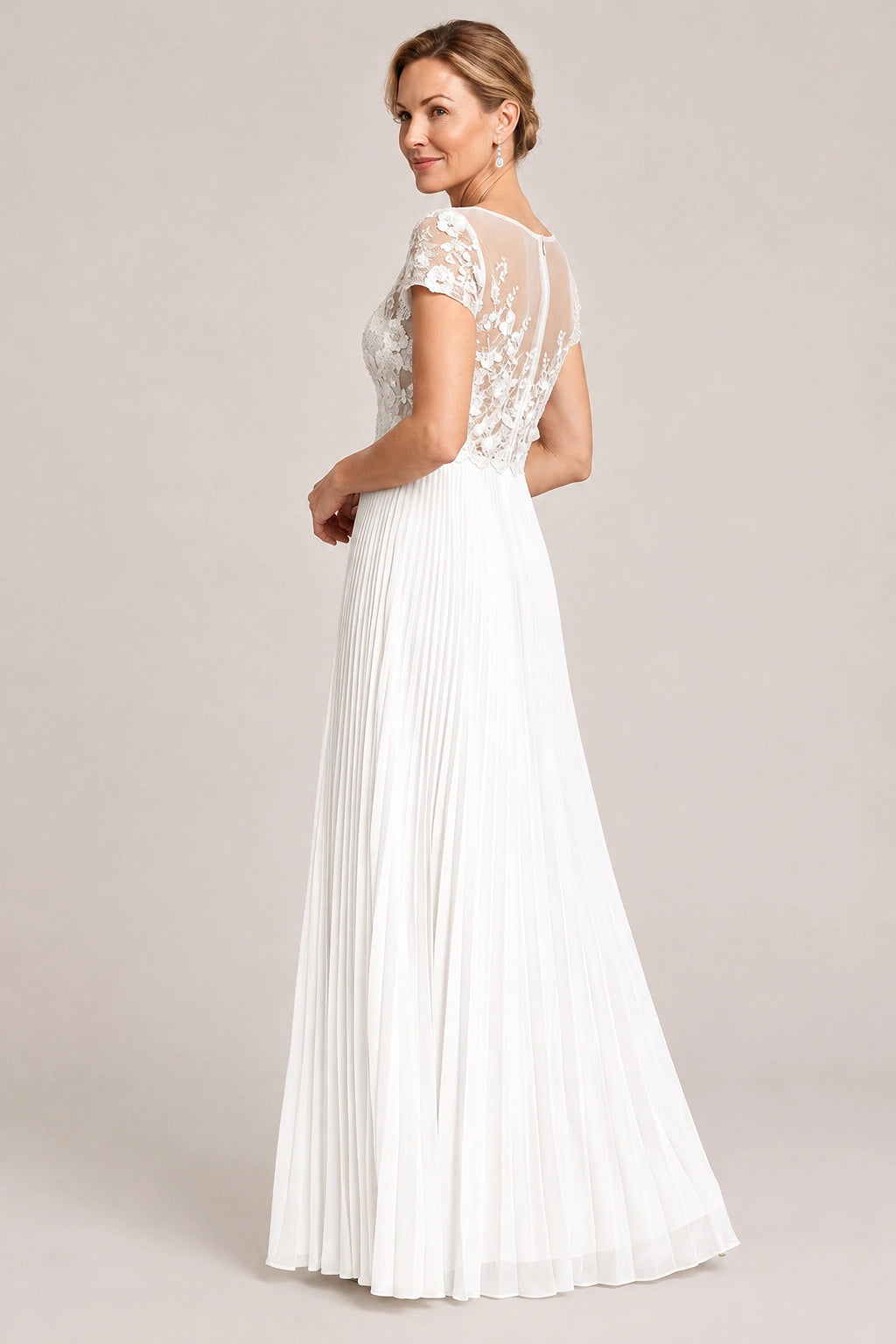 Embroidered Lace Pleated Mother of the Bride Dress